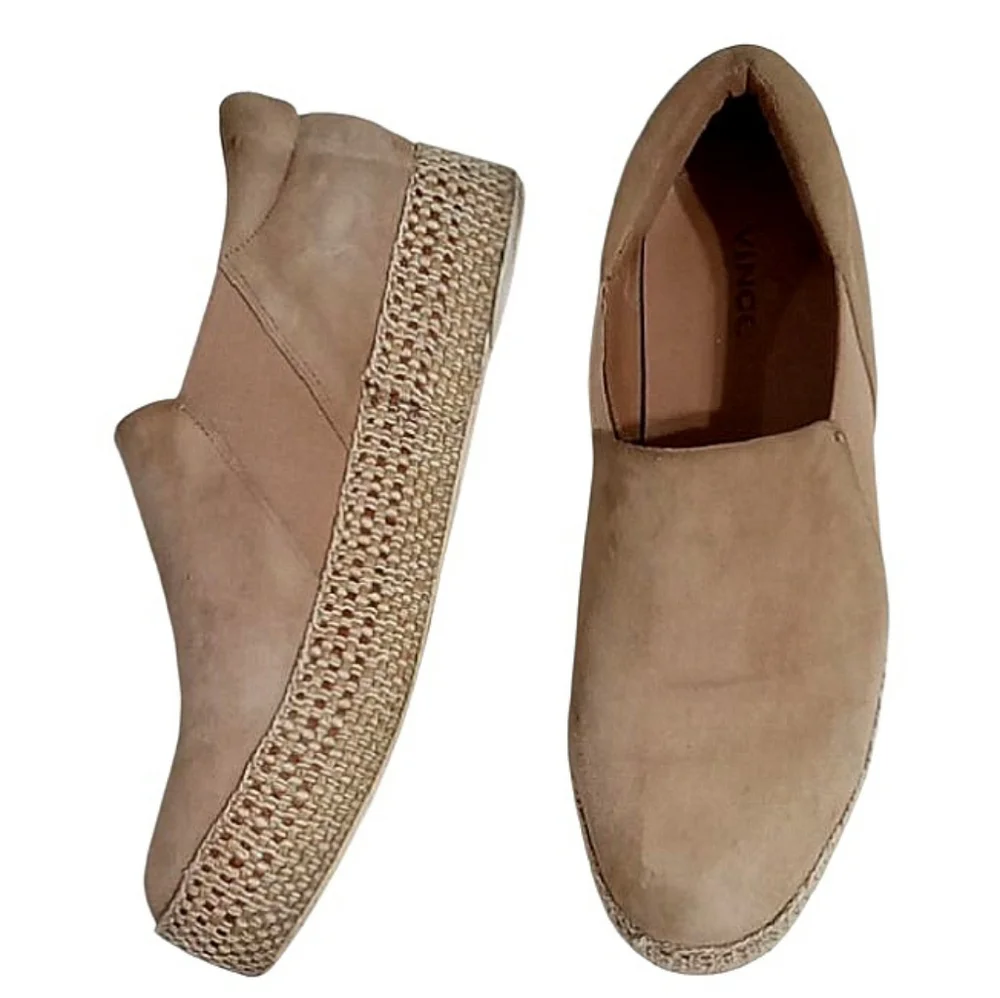 Vince Wilden Espadrille Platform Slip On Sneakers Tan Suede Size 8.5